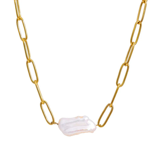 Pearl Rústica with Links Necklace (18K Gold Plated)