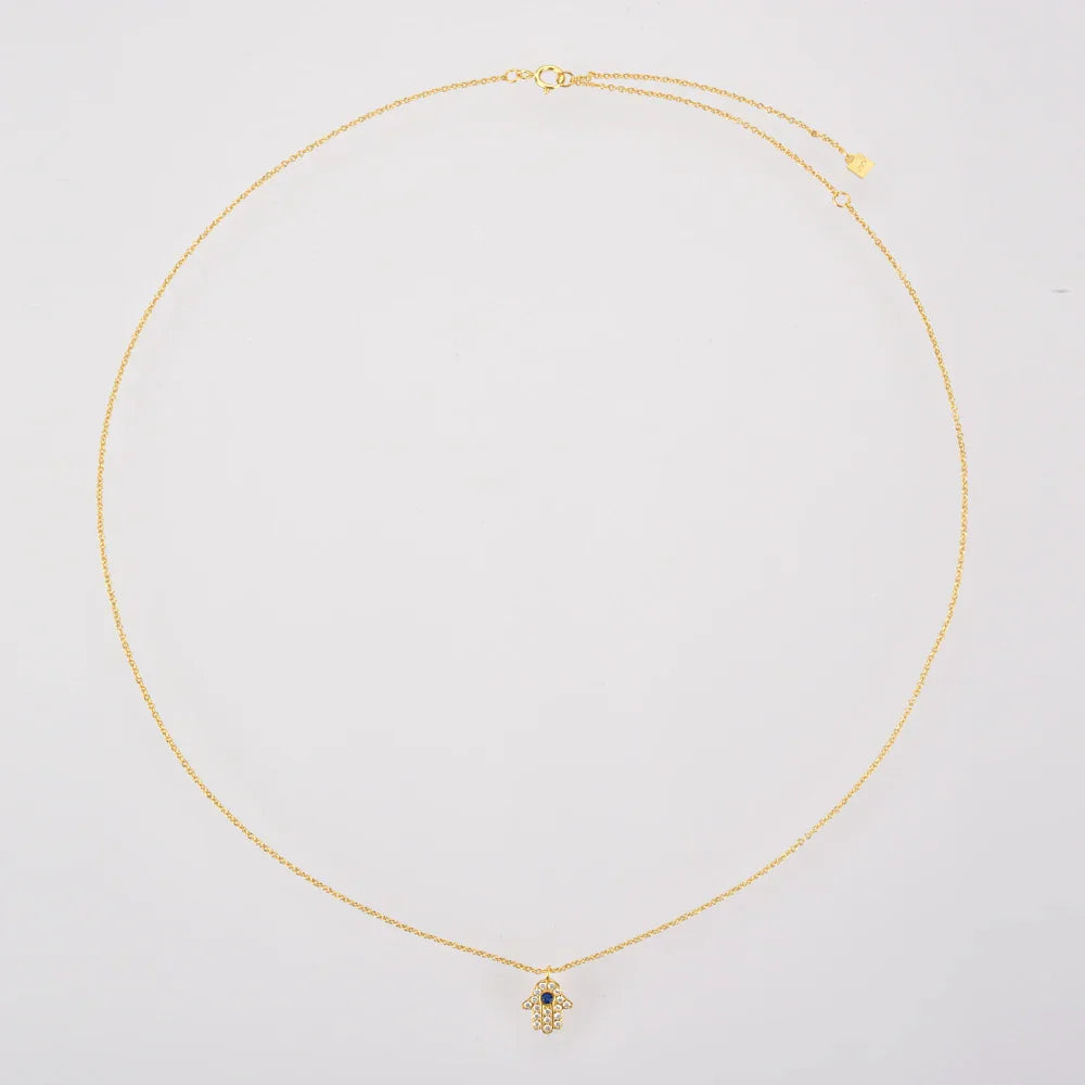 Hand of Fatima Hamsa with Zirconia Necklace (18K Gold Plated)