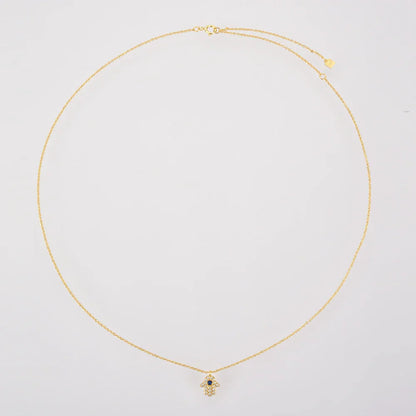 Hand of Fatima Hamsa with Zirconia Necklace (18K Gold Plated)