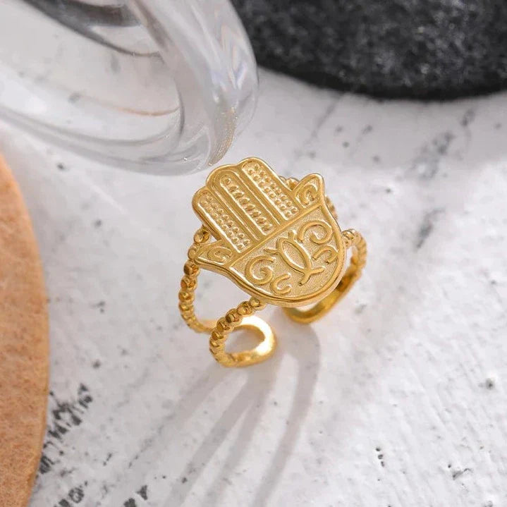 Hand of Fatima Hamsa Ring (18K Gold Plated)