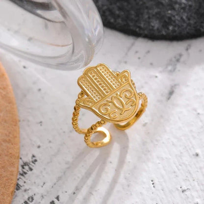 Hand of Fatima Hamsa Ring (18K Gold Plated)