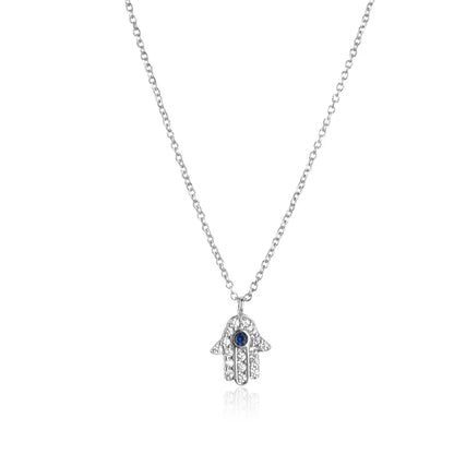 Hand of Fatima Hamsa with Zirconia Necklace (18K Gold Plated)
