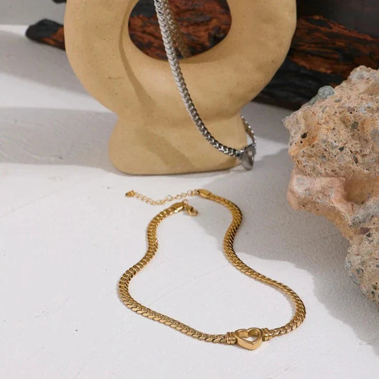 Heart with Chain of Links Gruesos Necklace (18K Gold Plated)