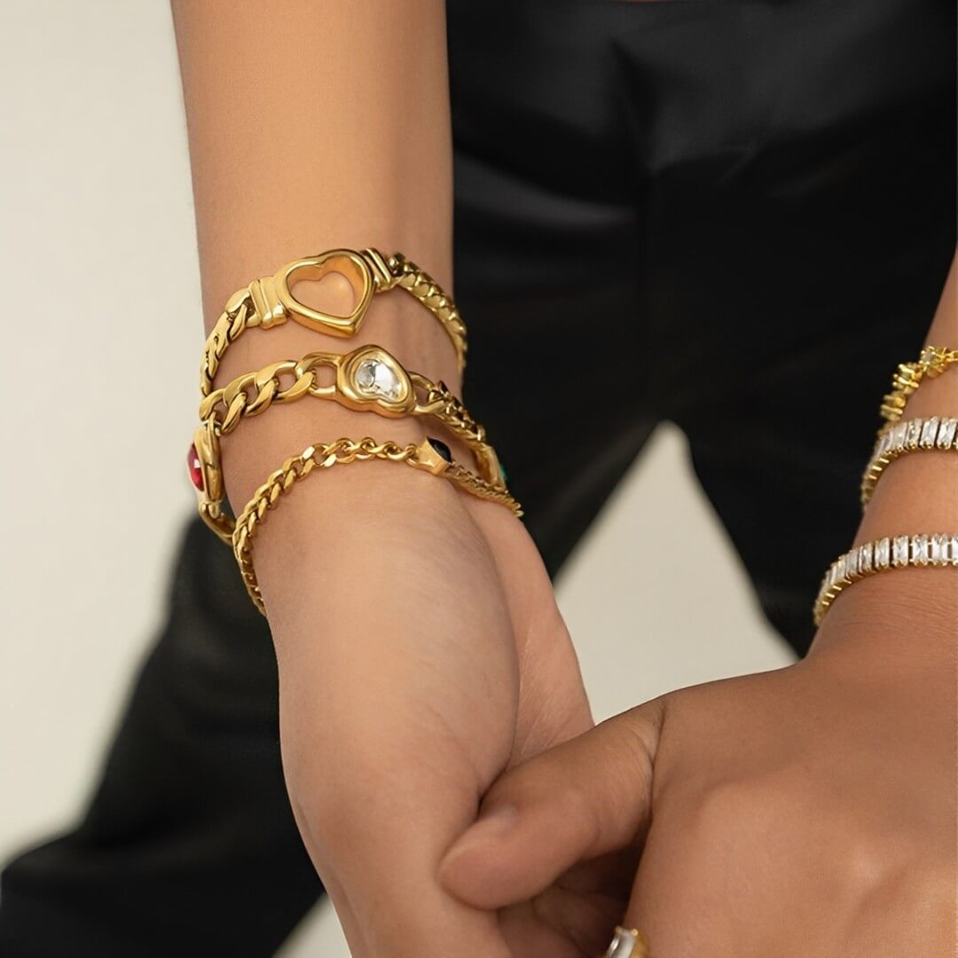 Heart with Chain of Links Grandes Bracelet (18K Gold Plated)