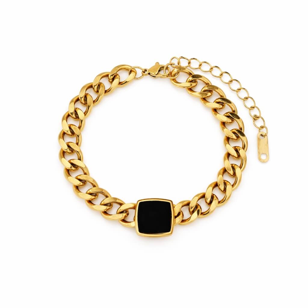 Chain Ónix Square Bracelet (Gold Plated)