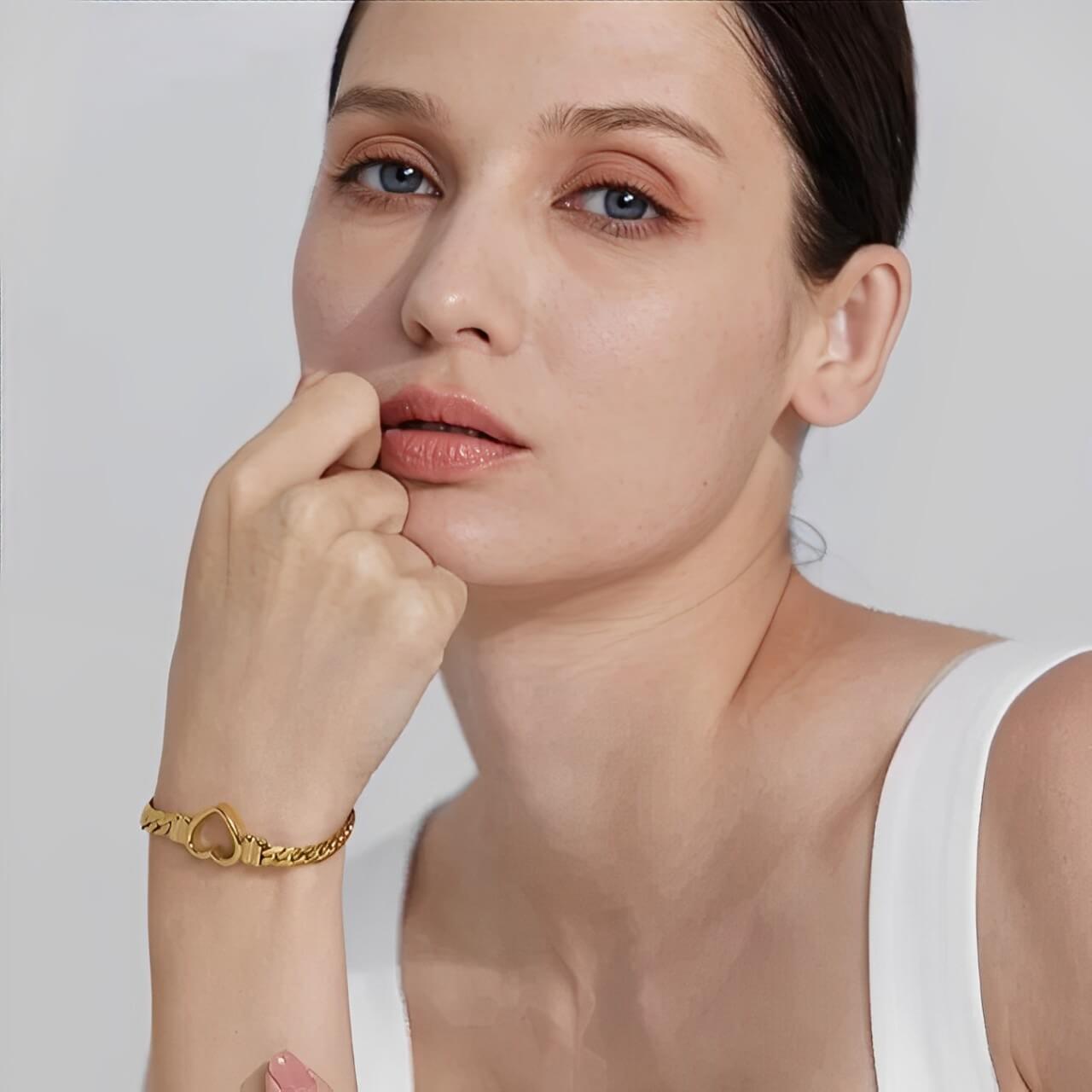 Heart with Chain of Links Grandes Bracelet (18K Gold Plated)