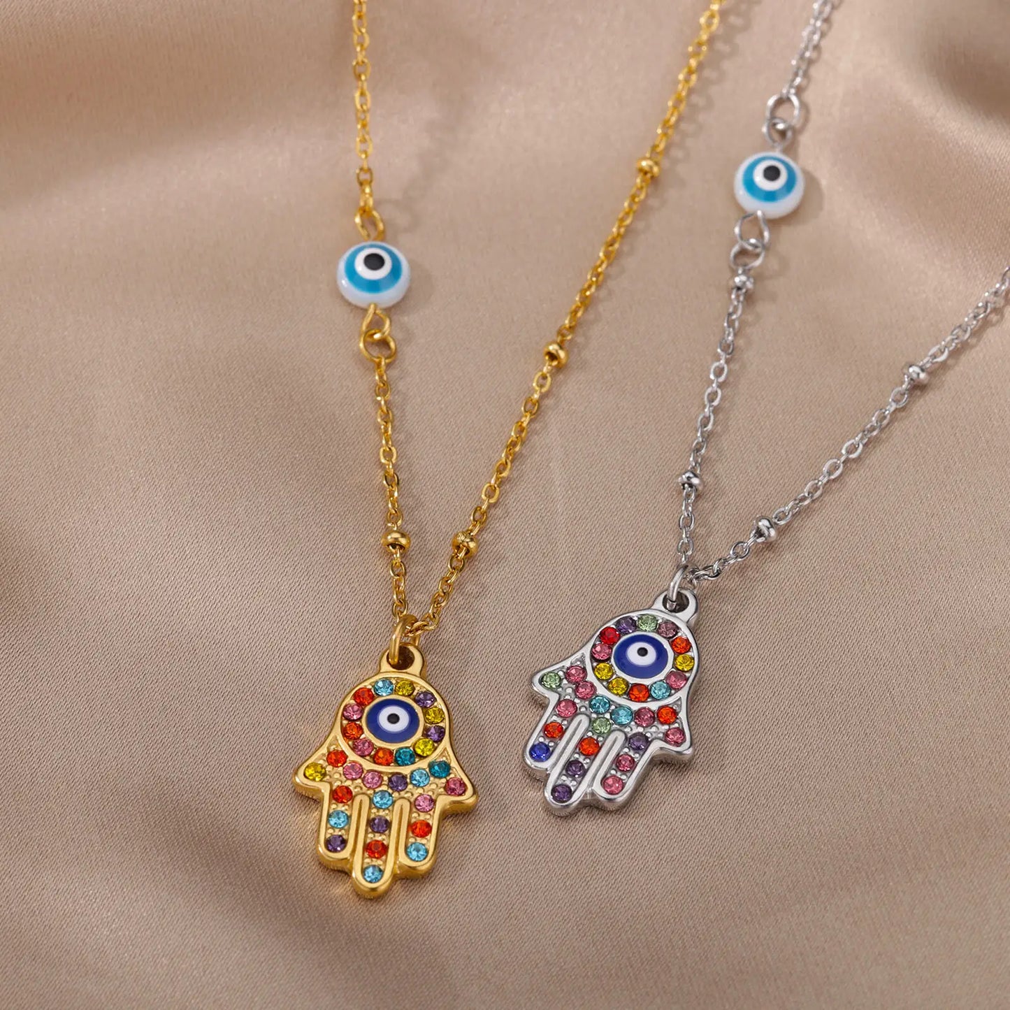 Hand of Fatima Hamsa with Zirconia Necklace