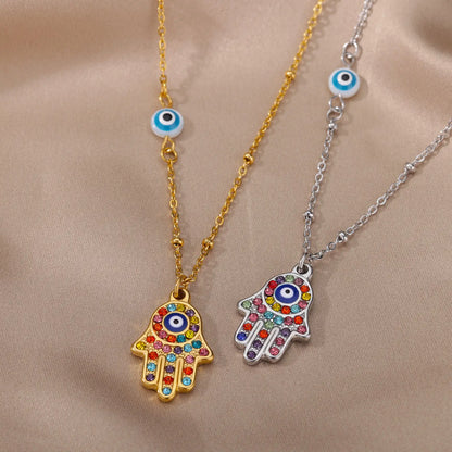 Hand of Fatima Hamsa with Zirconia Necklace