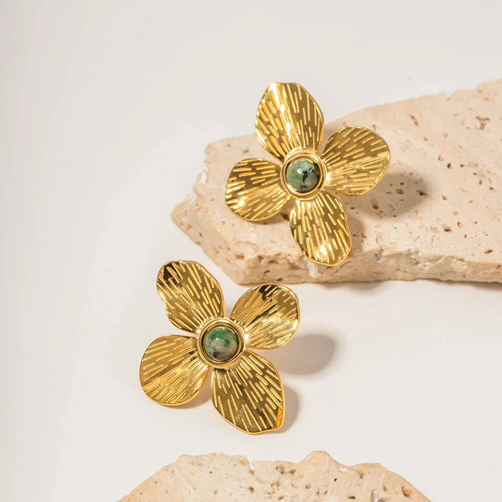 Flower of Emerald Earring (18K Gold Plated)