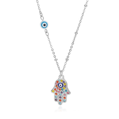 Hand of Fatima Hamsa with Zirconia Necklace