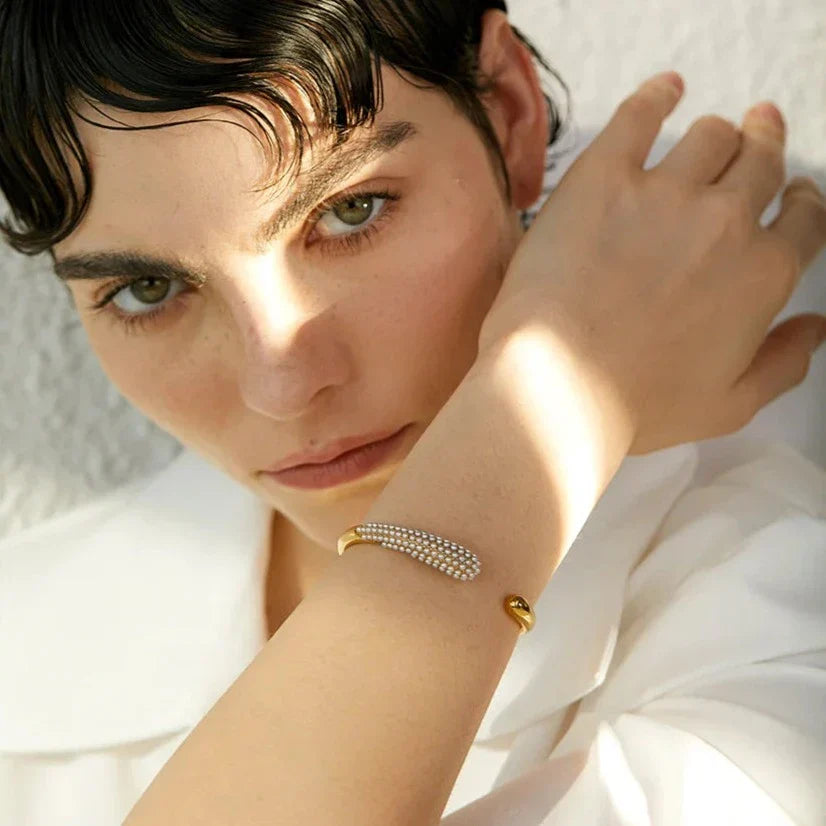 Set Spike Pearl: Bracelet + Earring + Ring (18K Gold Plated)