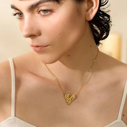 Heart with Hammered Texture Necklace (18K Gold Plated)