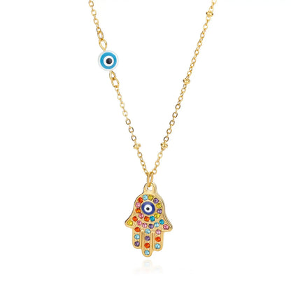 Hand of Fatima Hamsa with Zirconia Necklace