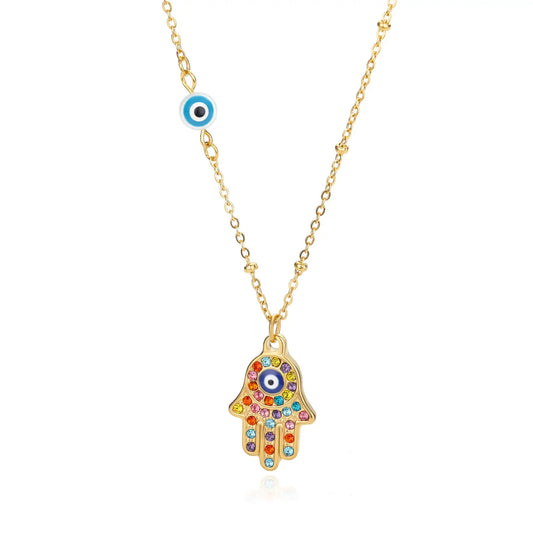 Hand of Fatima Hamsa with Zirconia Necklace