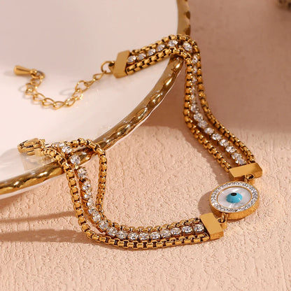 Turkish Eye Chain Triple Zirconia Bracelet (18K Gold Plated)
