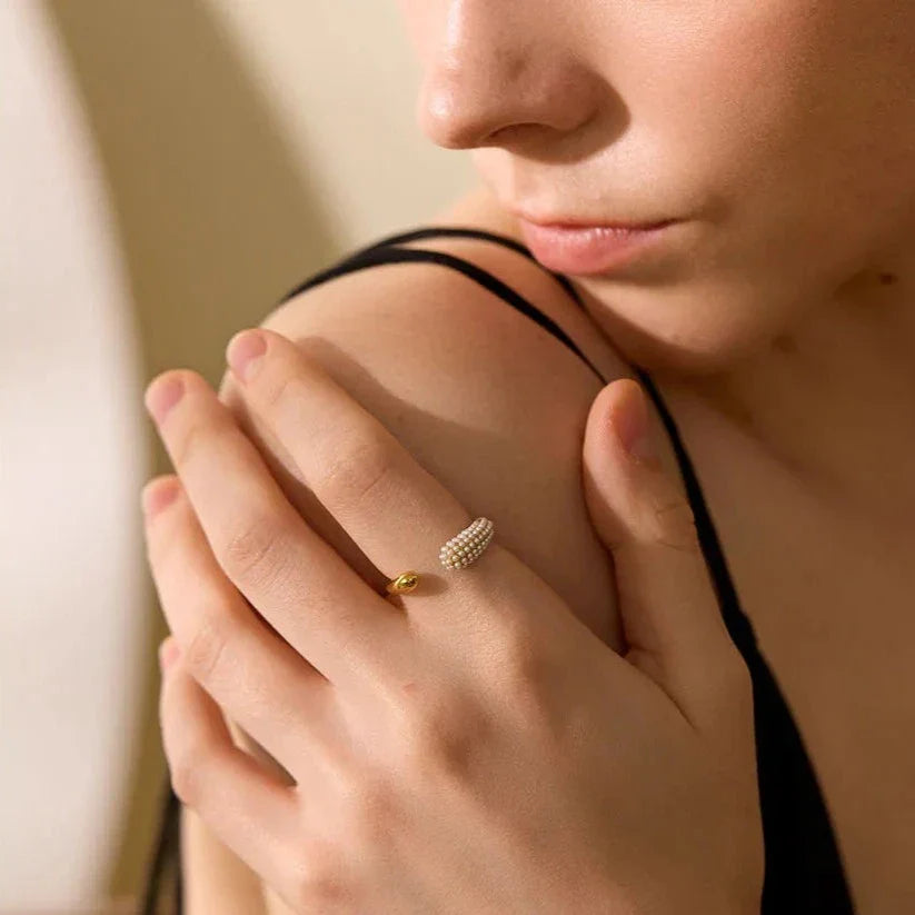 Set Spike Pearl: Bracelet + Earring + Ring (18K Gold Plated)