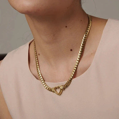 Heart with Chain of Links Gruesos Necklace (18K Gold Plated)