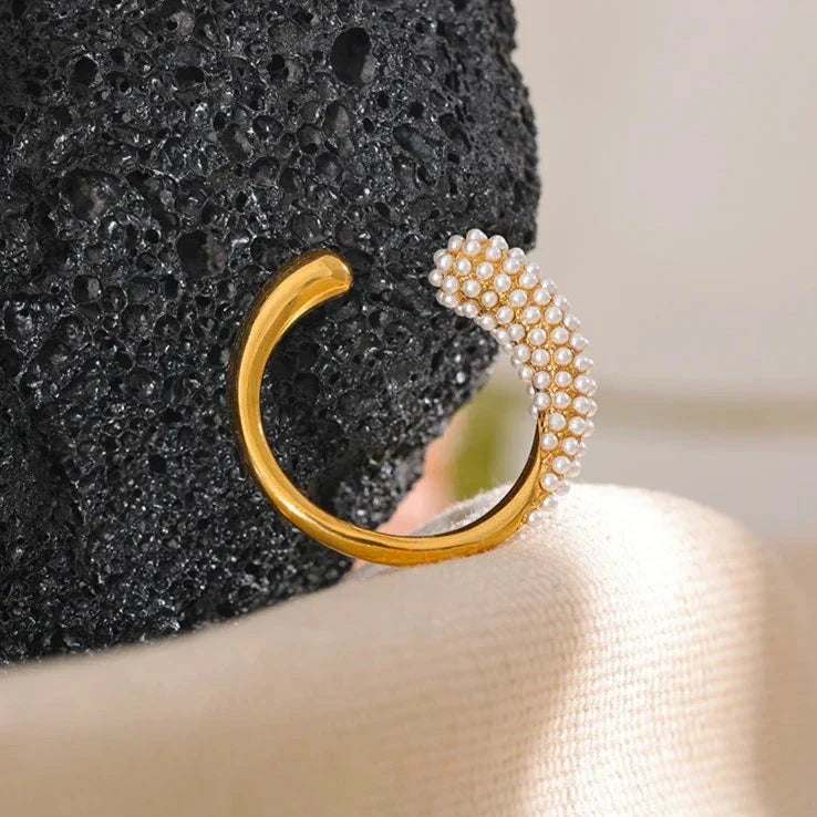 Spike with Pearls Adjustable Ring (18K Gold Plated)