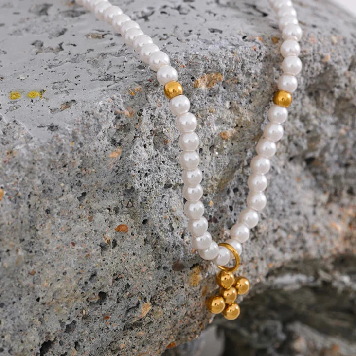 Pearls with Pendant of Cross Necklace (18K Gold Plated)