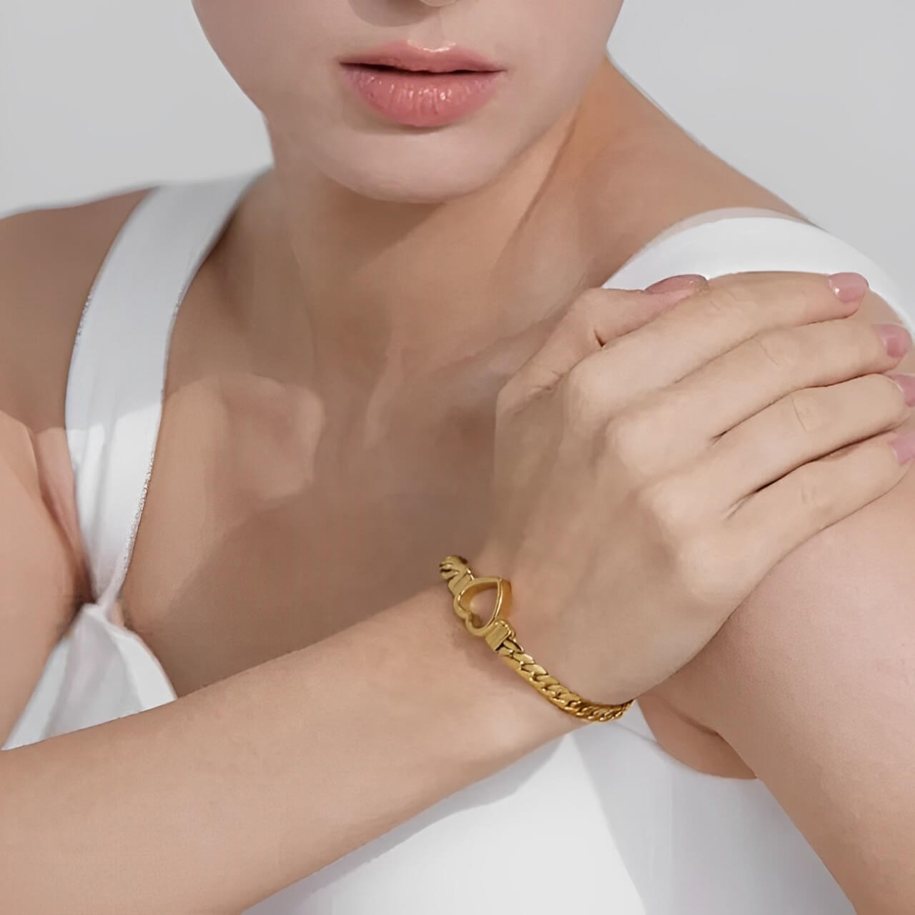 Heart with Chain of Links Grandes Bracelet (18K Gold Plated)