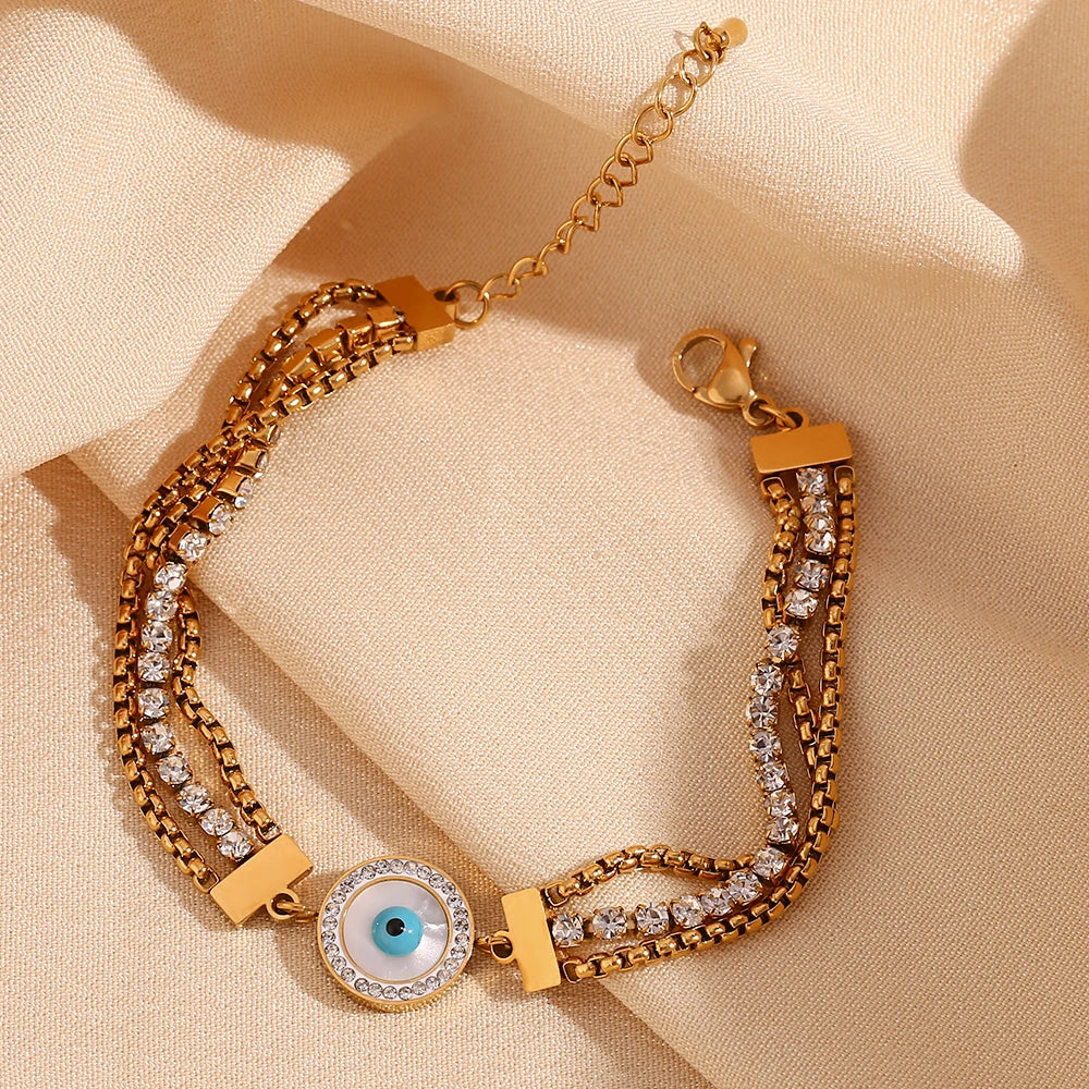 Turkish Eye Chain Triple Zirconia Bracelet (18K Gold Plated)