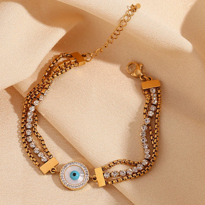 Turkish Eye Chain Triple Zirconia Bracelet (18K Gold Plated)