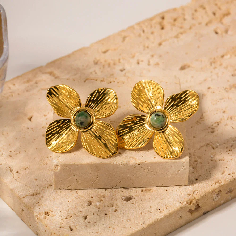 Flower of Emerald Earring (18K Gold Plated)