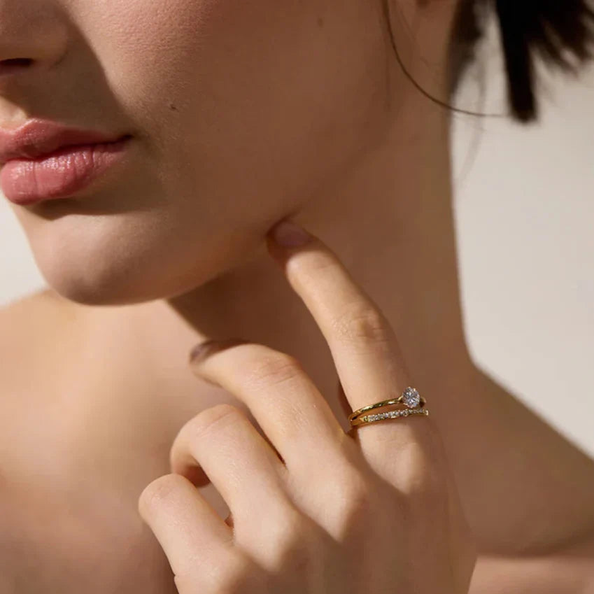 Double Studded Solitaire Ring (Gold Plated)