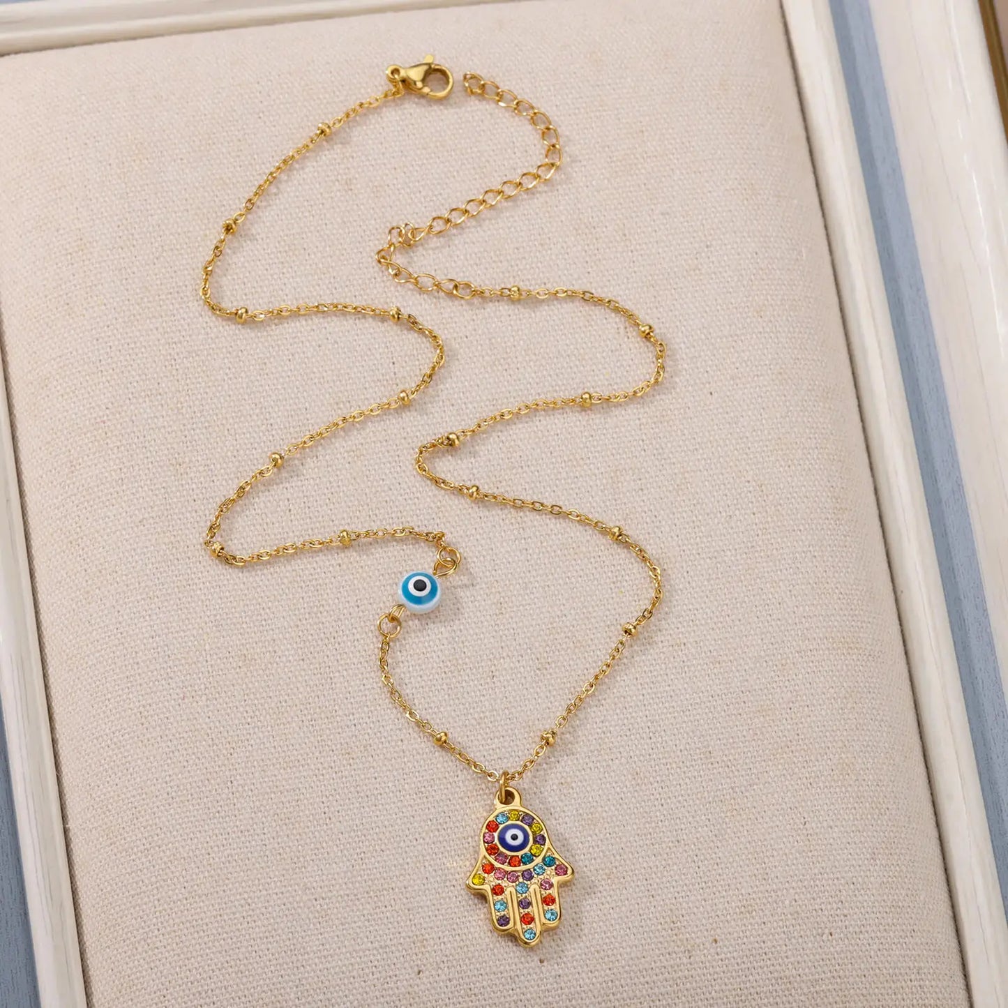 Hand of Fatima Hamsa with Zirconia Necklace