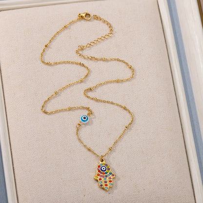 Hand of Fatima Hamsa with Zirconia Necklace
