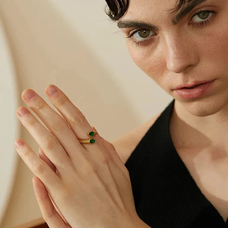 Snake Adjustable with Zirconia Ring (18K Gold Plated)