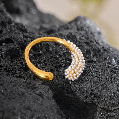 Spike with Pearls Adjustable Ring (18K Gold Plated)