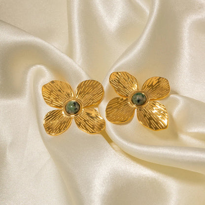 Flower of Emerald Earring (18K Gold Plated)