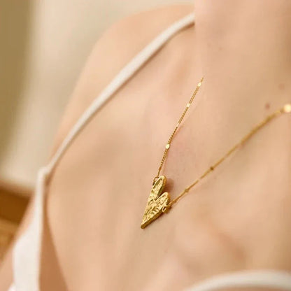 Heart with Hammered Texture Necklace (18K Gold Plated)