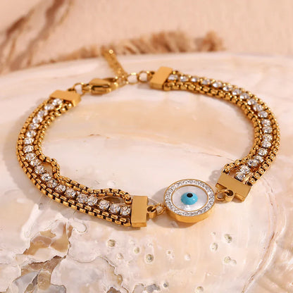 Turkish Eye Chain Triple Zirconia Bracelet (18K Gold Plated)