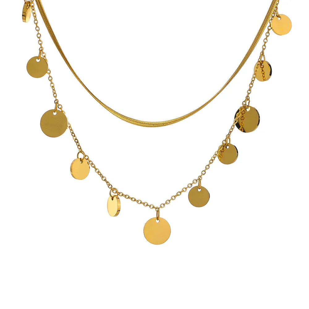 Mezcla of Necklace of Capas with Medals and Malla (18K Gold Plated)