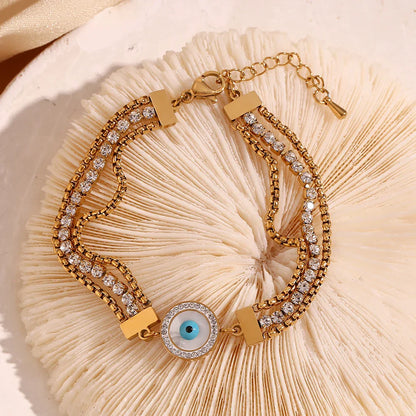 Turkish Eye Chain Triple Zirconia Bracelet (18K Gold Plated)