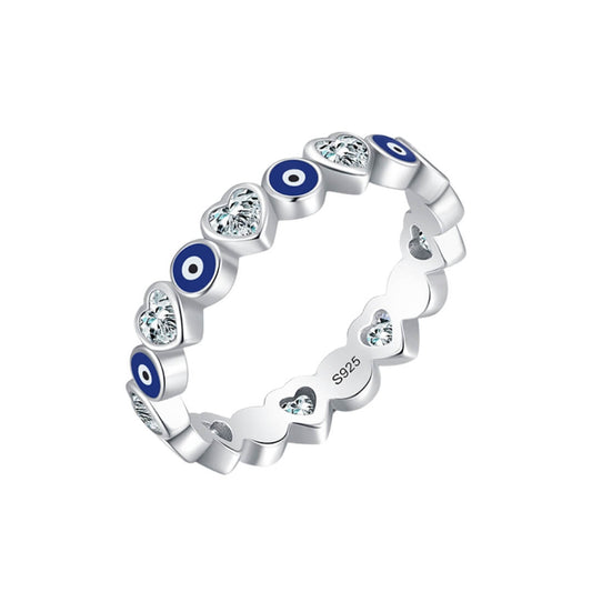 Turkish Eye and Heart Ring (Sterling Silver 925)