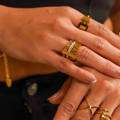 Triple Roman Numerals Ring (18K Gold Plated)