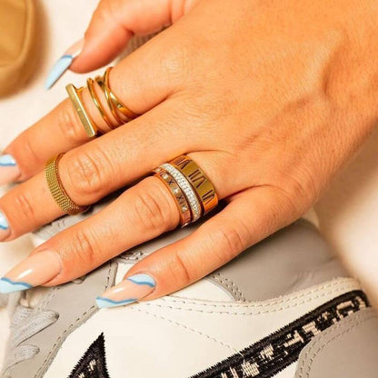 Triple Roman Numerals Ring (18K Gold Plated)