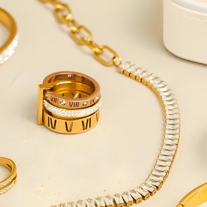 Triple Roman Numerals Ring (18K Gold Plated)