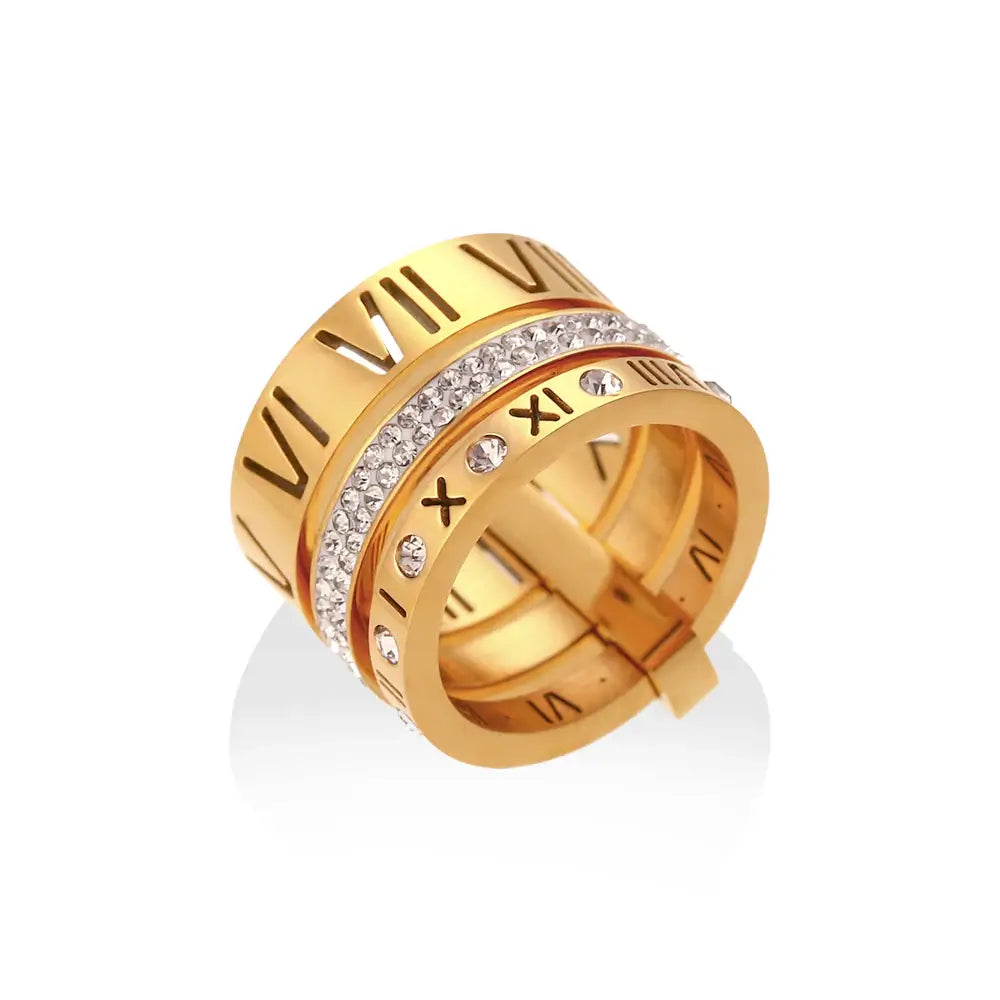 Triple Roman Numerals Ring (18K Gold Plated)
