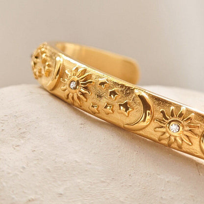 Brazalete Celeste Sun and Moon with Zirconia Crystals (18K Gold Plated)