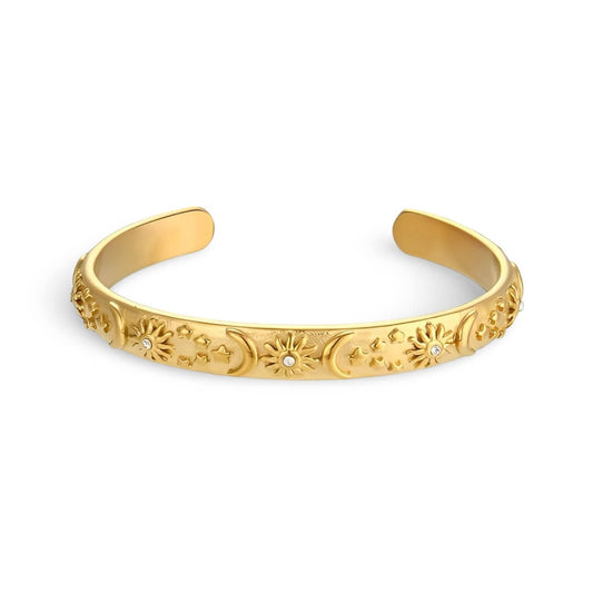 Brazalete Celeste Sun and Moon with Zirconia Crystals (18K Gold Plated)