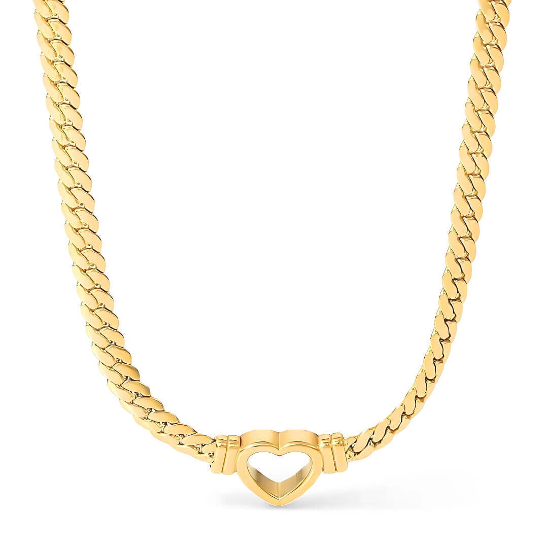 Heart with Chain of Links Gruesos Necklace (18K Gold Plated)