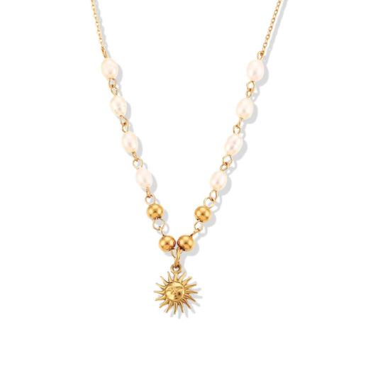 Sun with Pearls Necklace (Gold Plated)