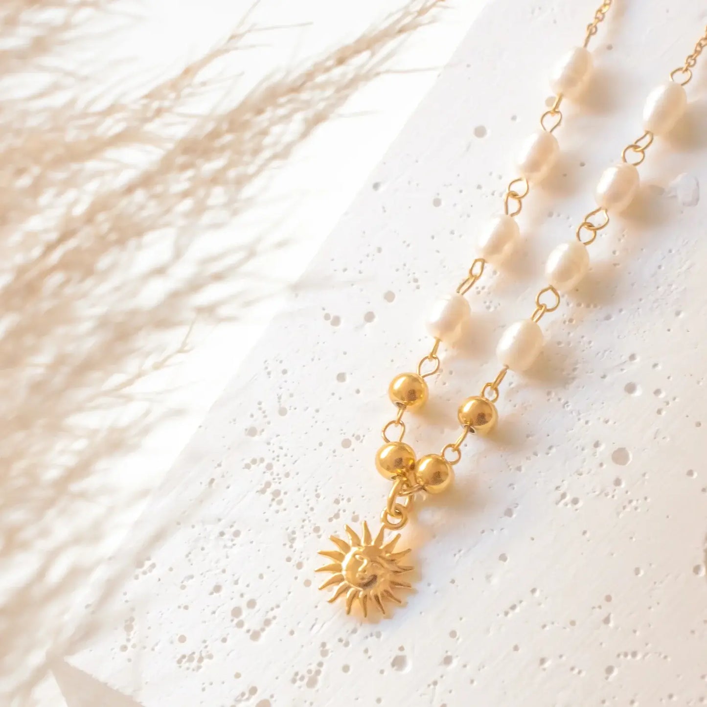 Sun with Pearls Necklace (Gold Plated)