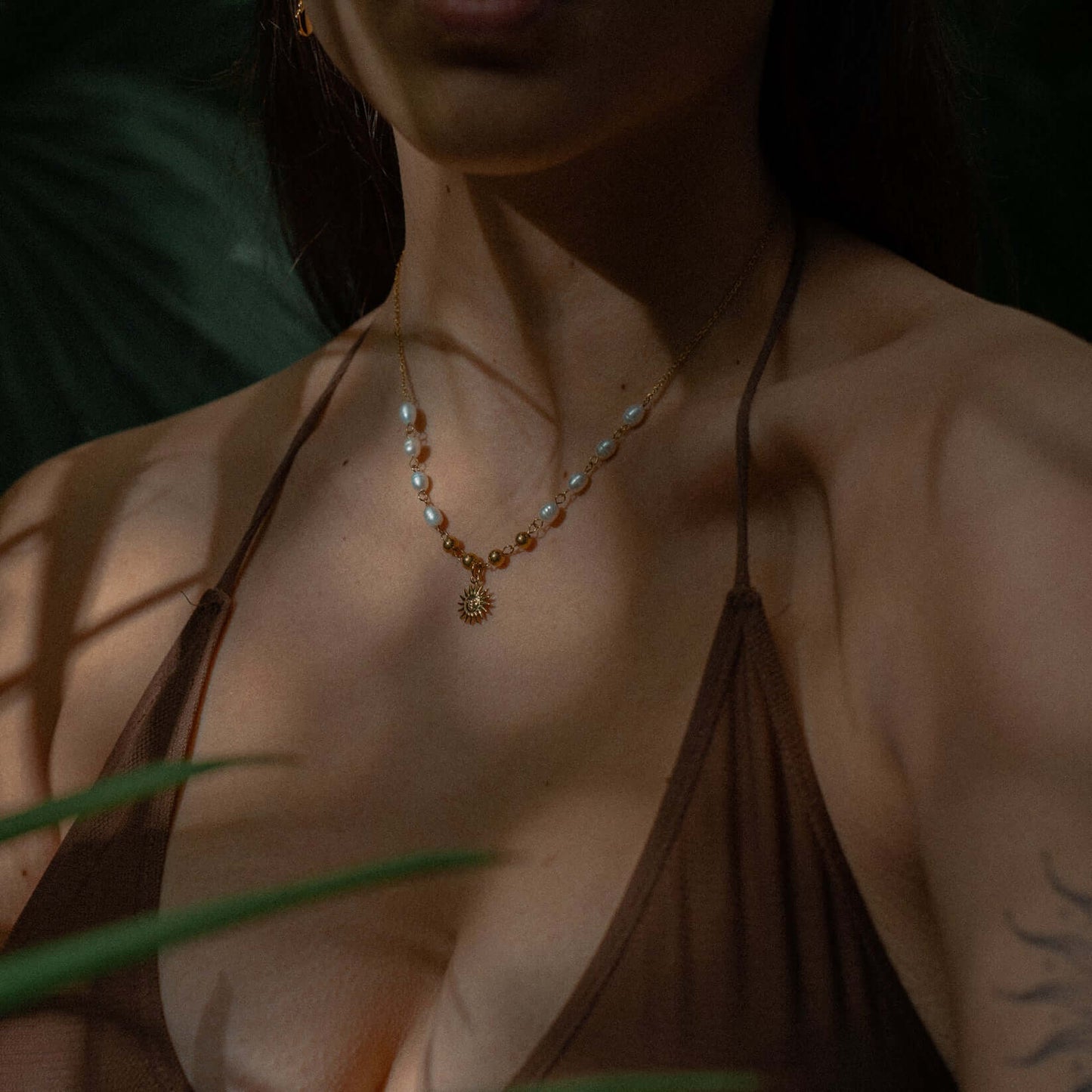 Sun with Pearls Necklace (Gold Plated)