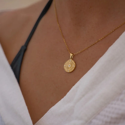 Sun with Zirconias Necklace (Gold Plated)