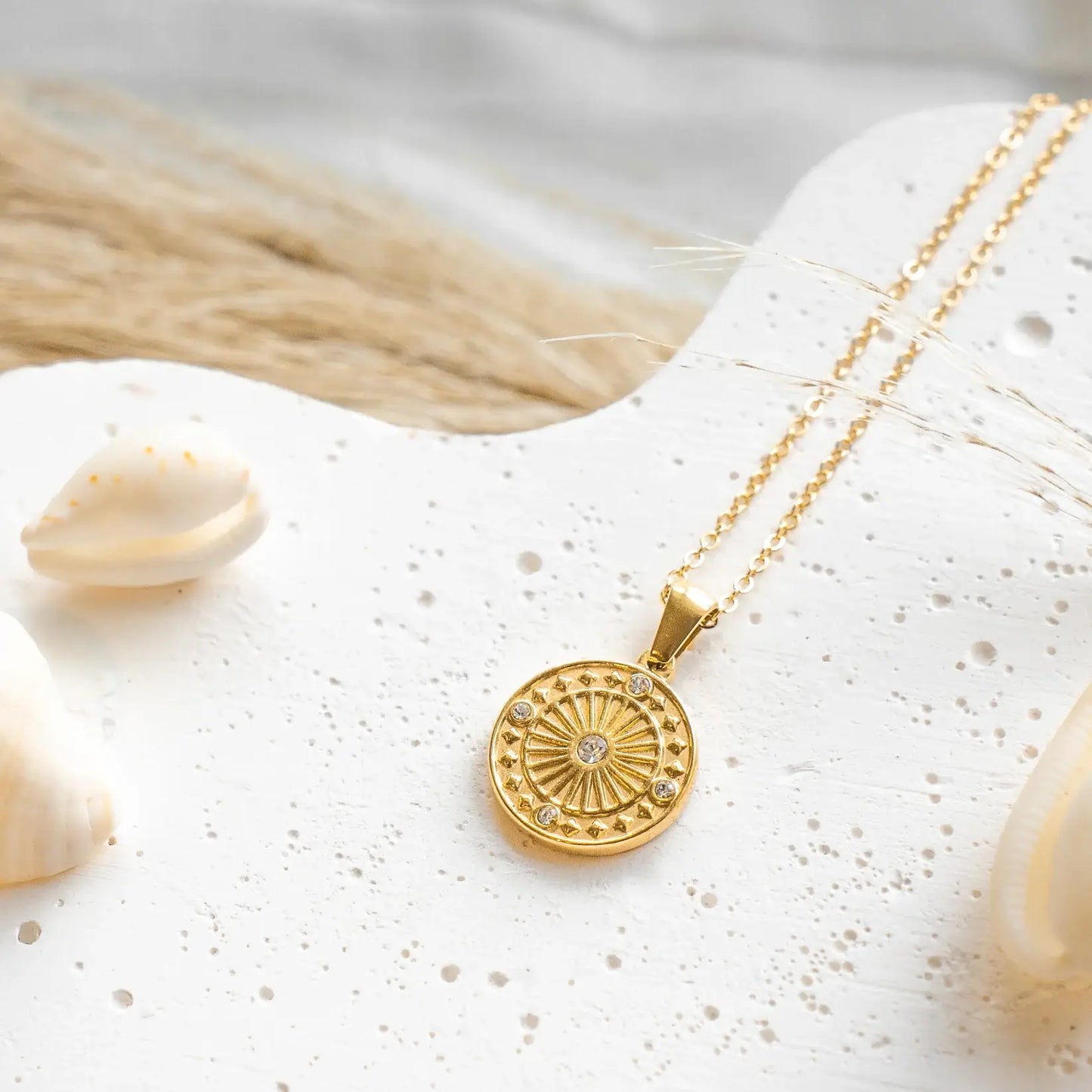 Sun with Zirconias Necklace (Gold Plated)
